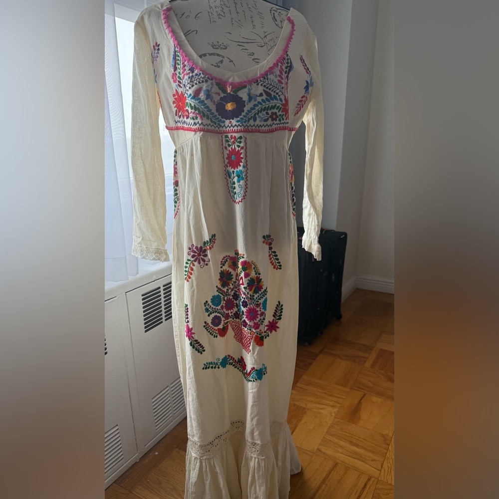 Made in Mexico Embroidered Cream Maxi Dress